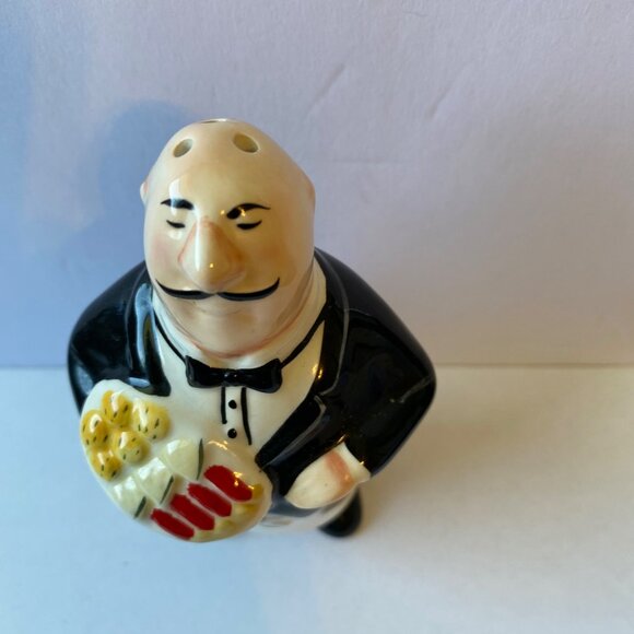 CIC Vintage Ceramic Chef Salt Shaker With Bow Tie & Serving Tray Design - Picture 2 of 6